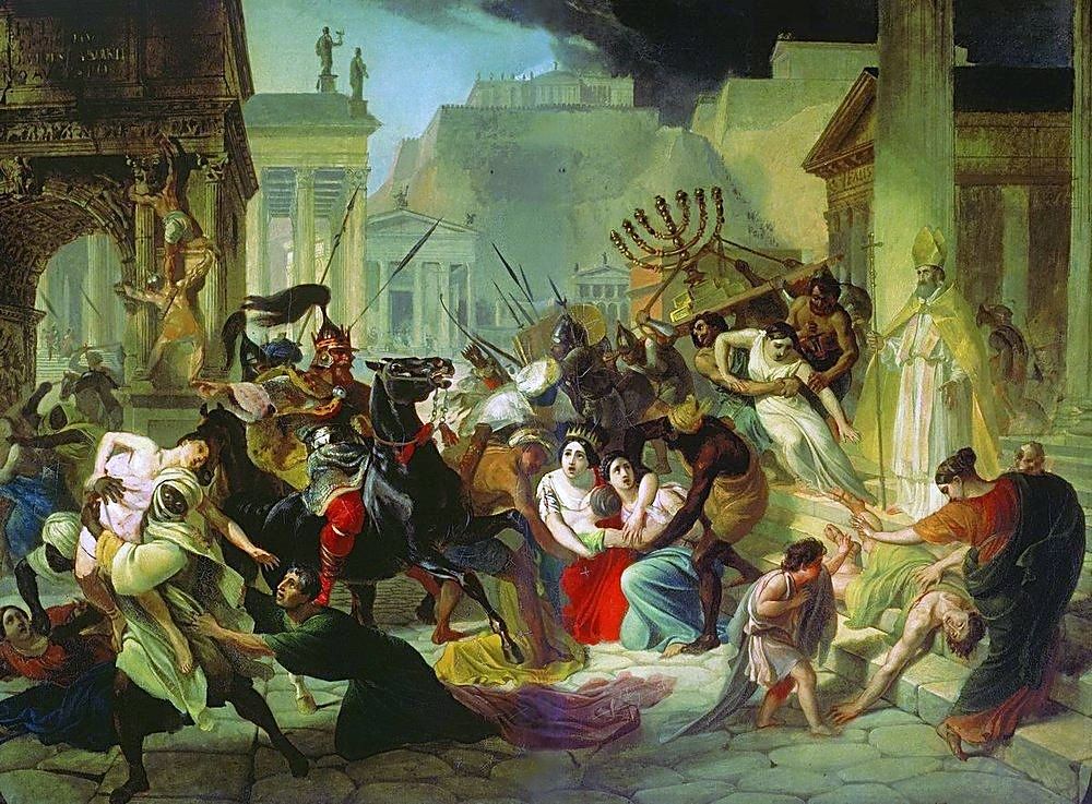 Mýtus o „úpadku a pádu“ (Ilustrace: Karl Briullov, Vyplenění Říma)